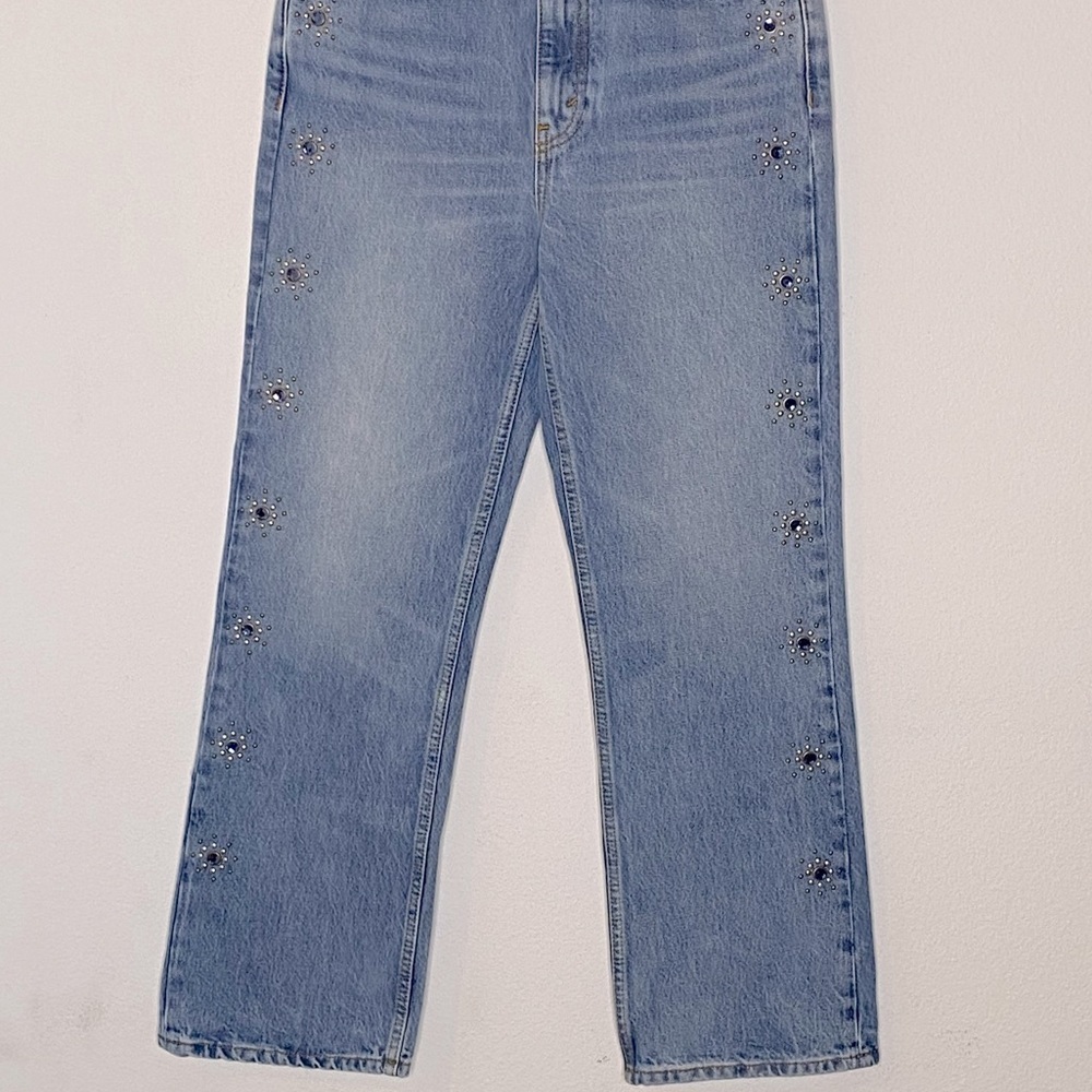 Redone Denim '70s Loose Flare Leg Jeans Indigo Stud - Picture 7 of 15